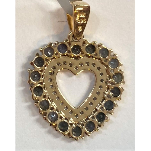 676 - Three '9K' gold pendants:  a heart shape set alexandrite and white zircons; an oval moldavite a... 