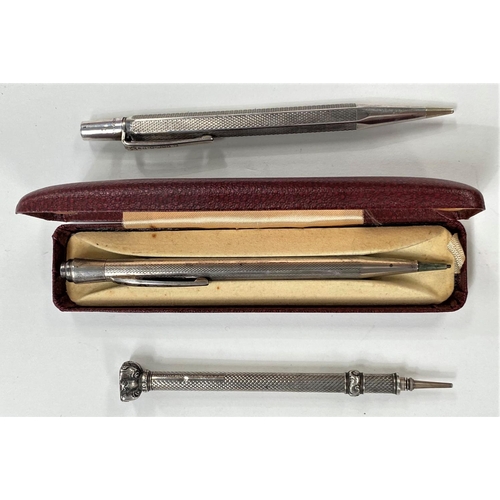 721 - A Yard-O-Led propelling pencil, silver cased; 2 other silver cased propelling pencils... 