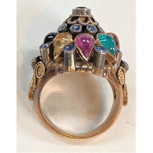 737 - A yellow cluster ring set multicoloured stones, stamped '14k', 8.8gm