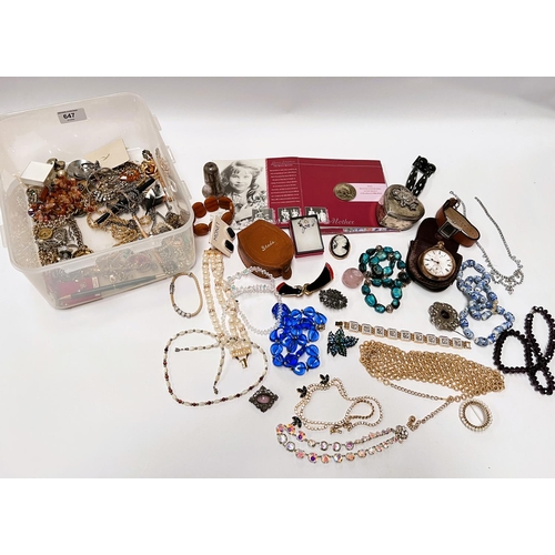 647 - A selection of costume jewellery including brooches, necklaces etc.