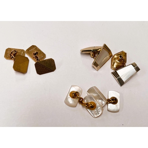 695 - A pair of 9ct gold cufflinks, 4.2gms, two other pairs of cufflinks