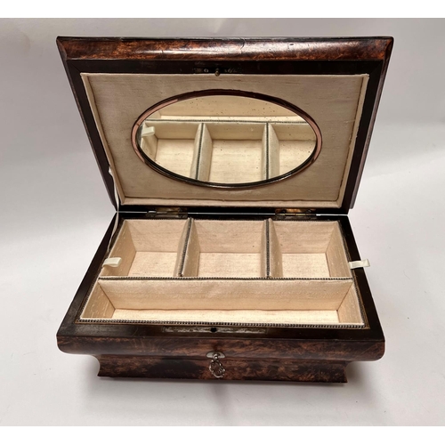 87B - A Victorian burr walnut jewellery box with fitted interior