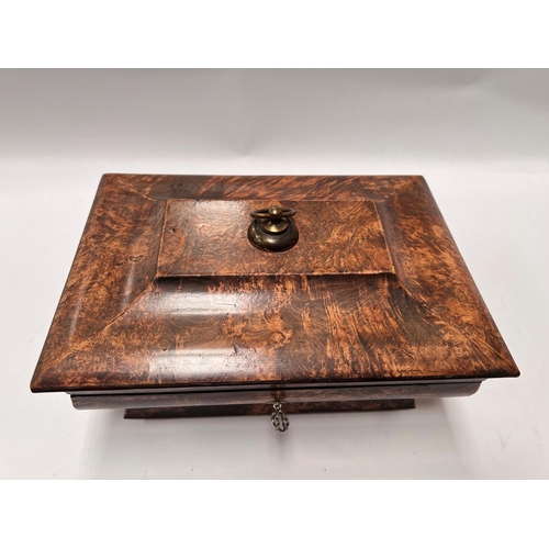 87B - A Victorian burr walnut jewellery box with fitted interior