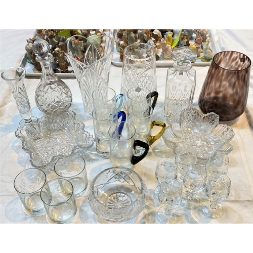 580 - A selection of cut and other glassware, including decanters, vases, drinking glasses etc.