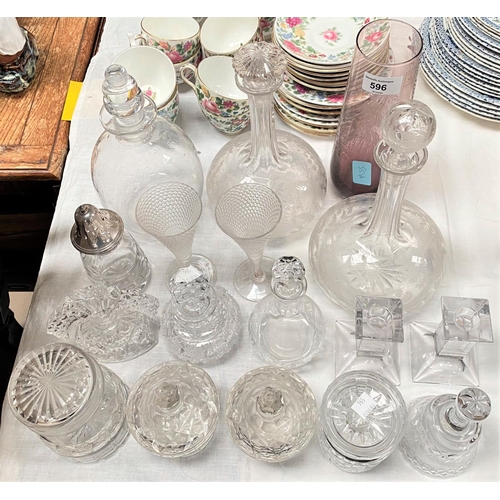 596 - A selection of decorative cut and coloured glassware