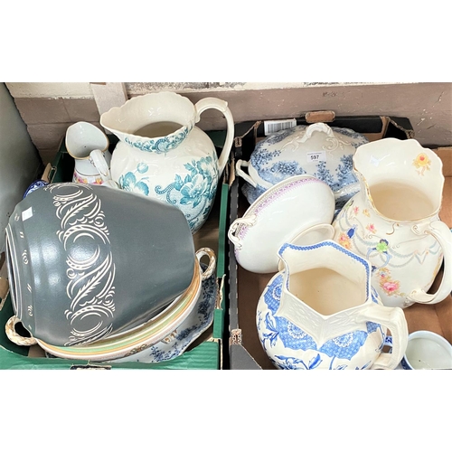 597 - A Victorian blue and white tureen and other tureens etcNo bids sold with next lot