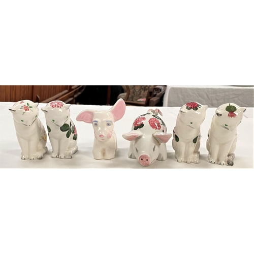 606a - Six Wemyss small Plichta animals:  4 cats; dog & pig