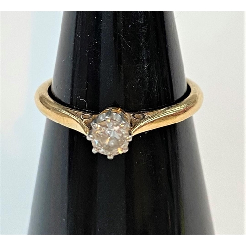 631 - A yellow metal dress ring set diamond solitaire, stamped '18ct plat', stone 4mm diameter approx, 0.2... 