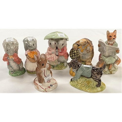 554 - 8 Royal Albert Beatrix Potter figurines, including: John Joiner, Mr Alderman Ptolemy, Foxy reading, ... 