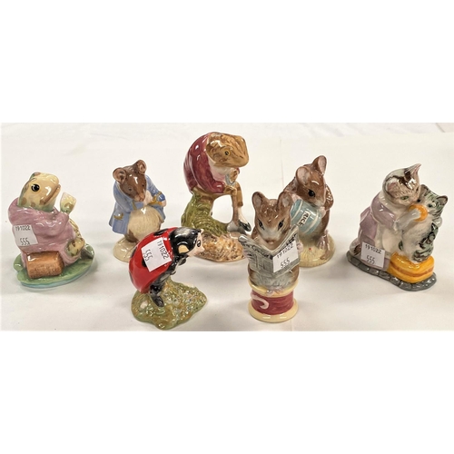 555 - 8 Royal Albert Beatrix Potter figurines, including: Mother Ladybird, Jeremy Fisher, Mr Drake Puddle ... 