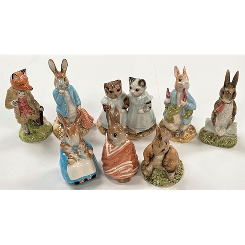 556 - 8 Royal Albert Beatrix Potter figurines, including: Mrs Rabbit & Bunnies, Mr Tod, Poorly Peter R... 