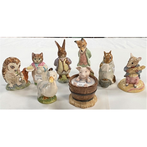 559A - 8 Beswick Beatrix Potter figurines, including: Foxy Whiskered Gentleman, Mr Benjamin Bunny, Chippy H... 