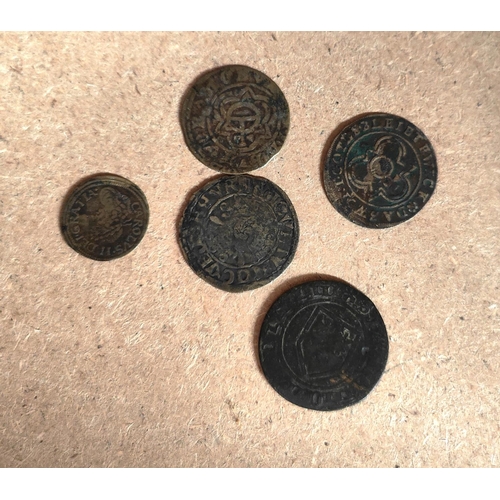 137 - Five early gaming tokens in the manner of hammered coins 