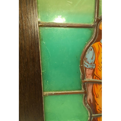 150 - An oak framed stained glass window with the Barnsley Coat of Arms surrounded by green glass from Dun... 