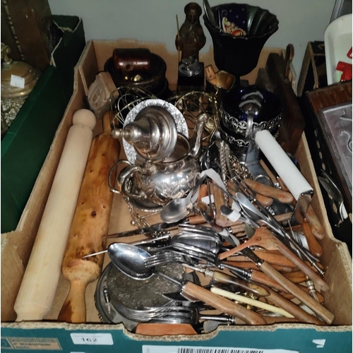 162 - A small cast metal planter, a selection of treen etc