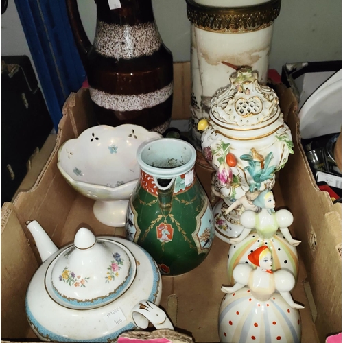 166 - A Japanese vase (a.f); a Meissen style vase (a.f) other pottery animal collectables etc