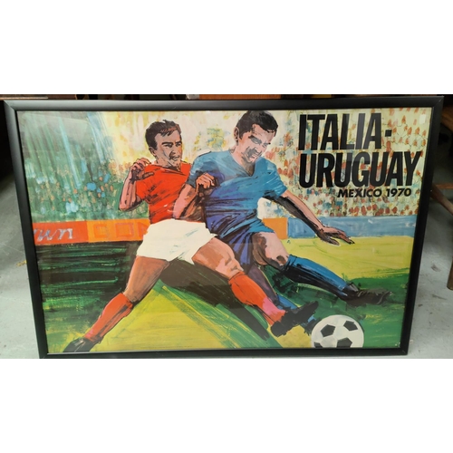 182A - A Mexico 1970 World Cup poster Italia - Uruguay, player tackling another player 57 x 87cm