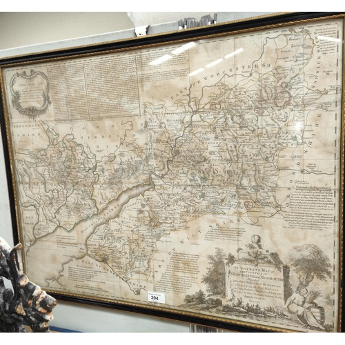 204 - An Accurate Map of Gloucester and Monmouth, 1760, 52 x 68cm, Hogarth framed