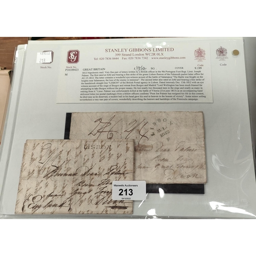 213 - 1812 NAPOLEONIC CAMPAIGN MAIL, PENINSULAR WAR, Lieut. Joseph PALMER, 9th Portuguese Food Regt both l... 