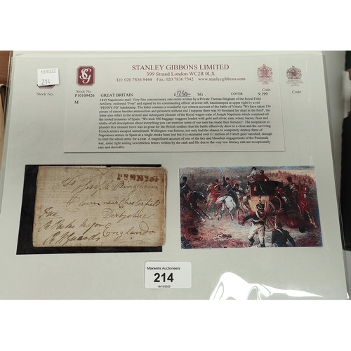 214 - 1813 NAPOLEONIC CAMPAIGN MAIL, PENINSULAR WAR, Private Thomas BINGHAM RFA, Spain July 1813 to Joseph... 