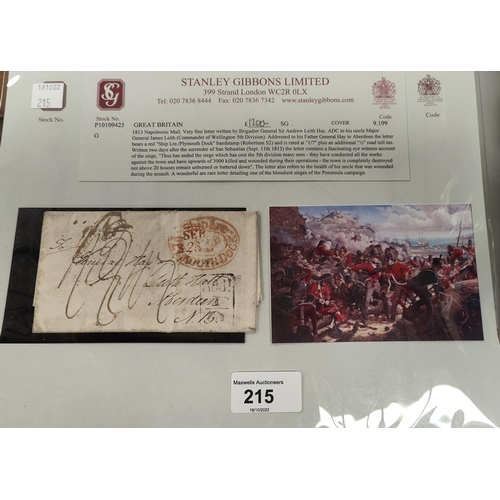 215 - 1813 NAPOLEONIC CAMPAIGN MAIL, PENINSULAR WAR, Brigadier General Sir Andrew Leith HAY, San Sebastien... 