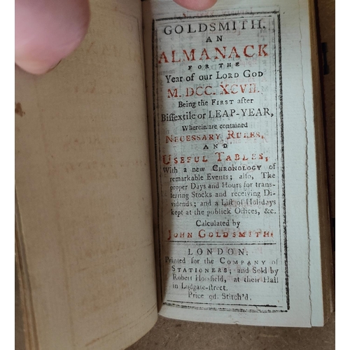 226 - JOHN GOLDSMITH - GOLDSMITH, An Almanack,  1797, 48pp interleaved, red morocco binding with stee... 