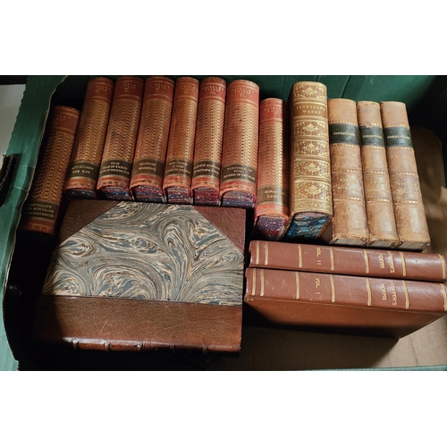 245A - Walter Scott: part set 33 vols, quarter calf and a selection of other leather bound books