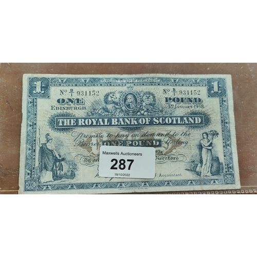 287 - Royal Bank of Scotland £1 note 1938