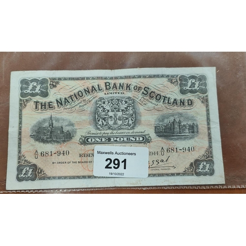 291 -  National Bank of Scotland £1 1944