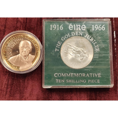 291A - An Irish commemorative 10 Shilling and a Churchill £2