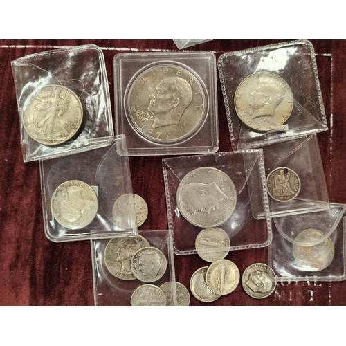 293A - A selection of USA coinage, half dollars 1943-66, quarter dollars etc 