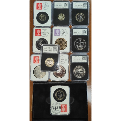 316 - GB: 10 coins in PCCB slabs, and another boxed