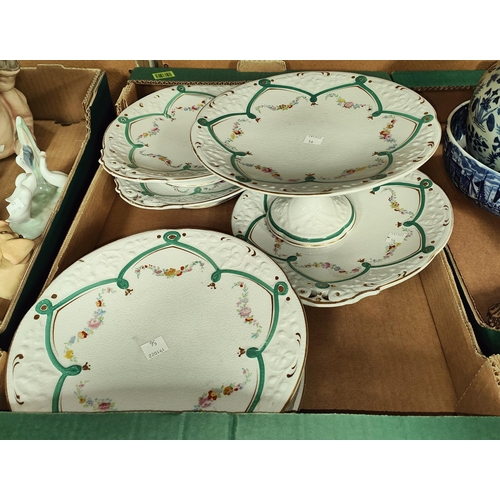 56 - A Victorian dessert service with comports etc. decorated with polychrome swags, comp. 3 serving dish... 