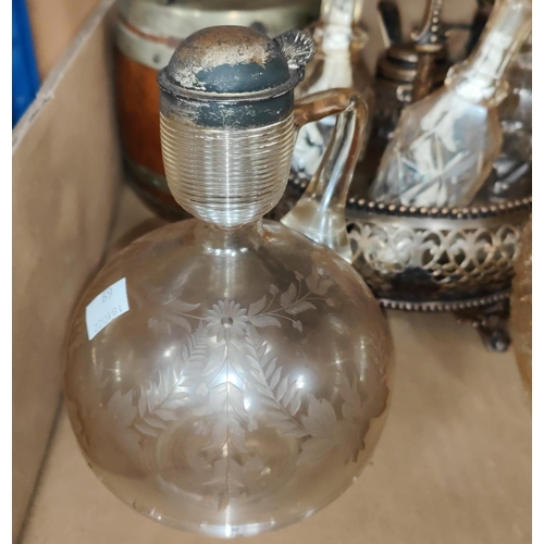 69 - A decanter with silver top, various EPNS etc