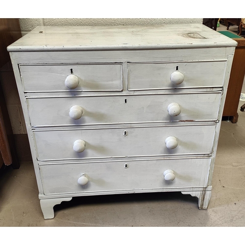 955 - A 19th century white painted pine chest of drawers, 92 x 46 x 93 cm high