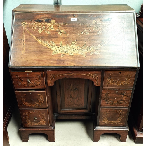 964 - A Sheriton style inlaid mahogany    desk with inlaid interior, fitted cupboard, inset cent... 