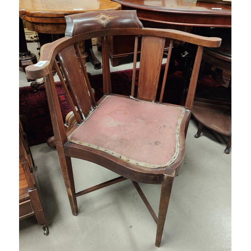 966 - An Edwardian inlaid corner fitting armchair: a vintage child's high chair with folding mechanism