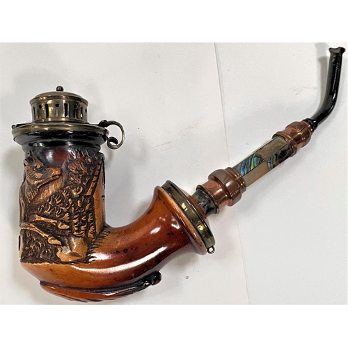 6 - A large meerschaum pipe bearing date '1780'; other pipes; a hunting horn; etc.