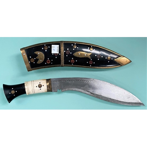 72A - 2 mid 20th century Kukris, one in inlaid scabbard, one in leather