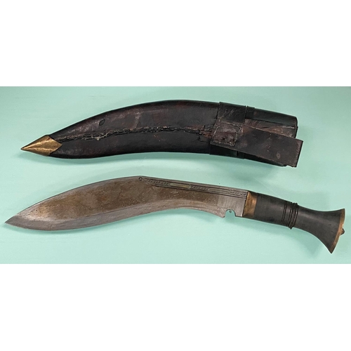 72A - 2 mid 20th century Kukris, one in inlaid scabbard, one in leather