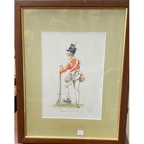 818 - Two framed watercolours, one of an 1809 Foot Sergeant and an Officer, signed