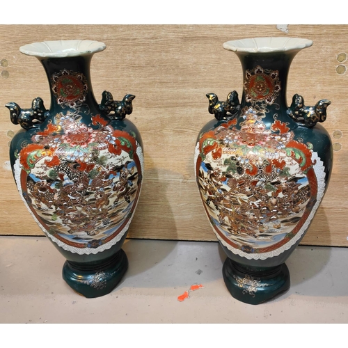 448 - A pair of large late 19th/early 20th century Japanese satsuma vases with finely painted pictures of ... 