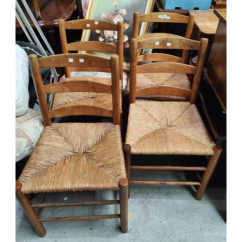 954 - A set of 4 1960's rush seated ladder back kitchen chairs