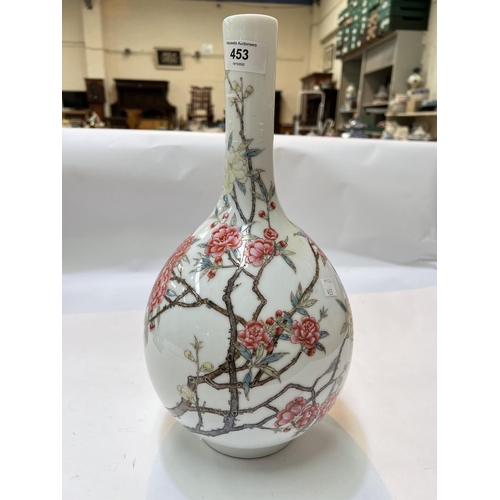 453 - A Chinese bulbous vase with slender neck, decorated with polychrome flowering branches, poss. Republ... 