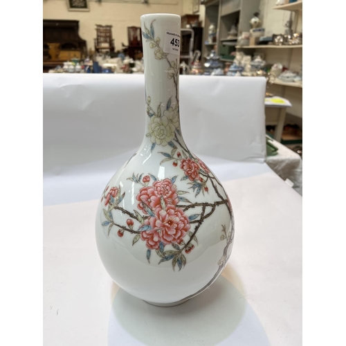 453 - A Chinese bulbous vase with slender neck, decorated with polychrome flowering branches, poss. Republ... 