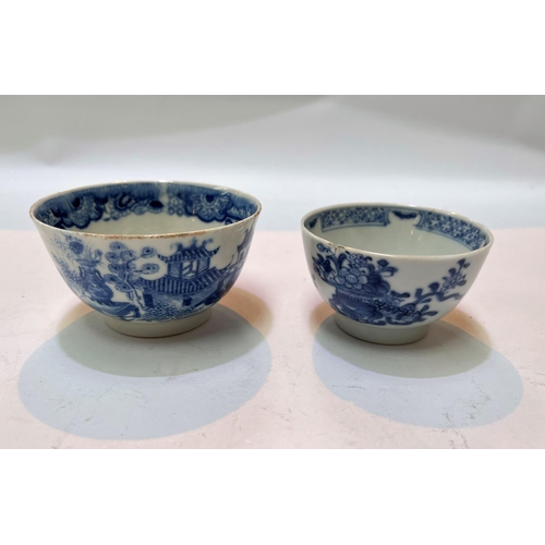 455 - Two Chinese blue and white tea bowls, one decorated with bats and moths etc.