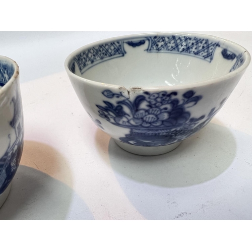 455 - Two Chinese blue and white tea bowls, one decorated with bats and moths etc.