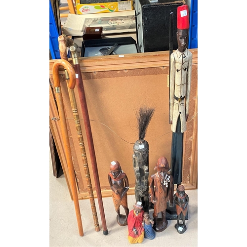 188B - A selection of treen, African style figures, sticks etc