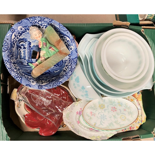 89C - A selection of Masons and other butler trays, Pyrex ware etc.