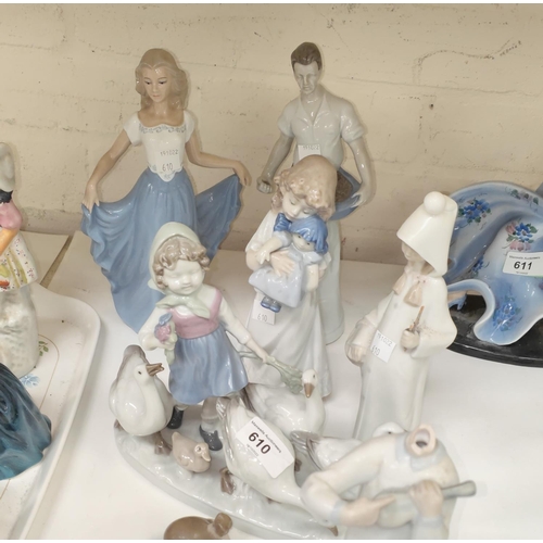 610 - Two Lladro figures of children; 4 similar figures